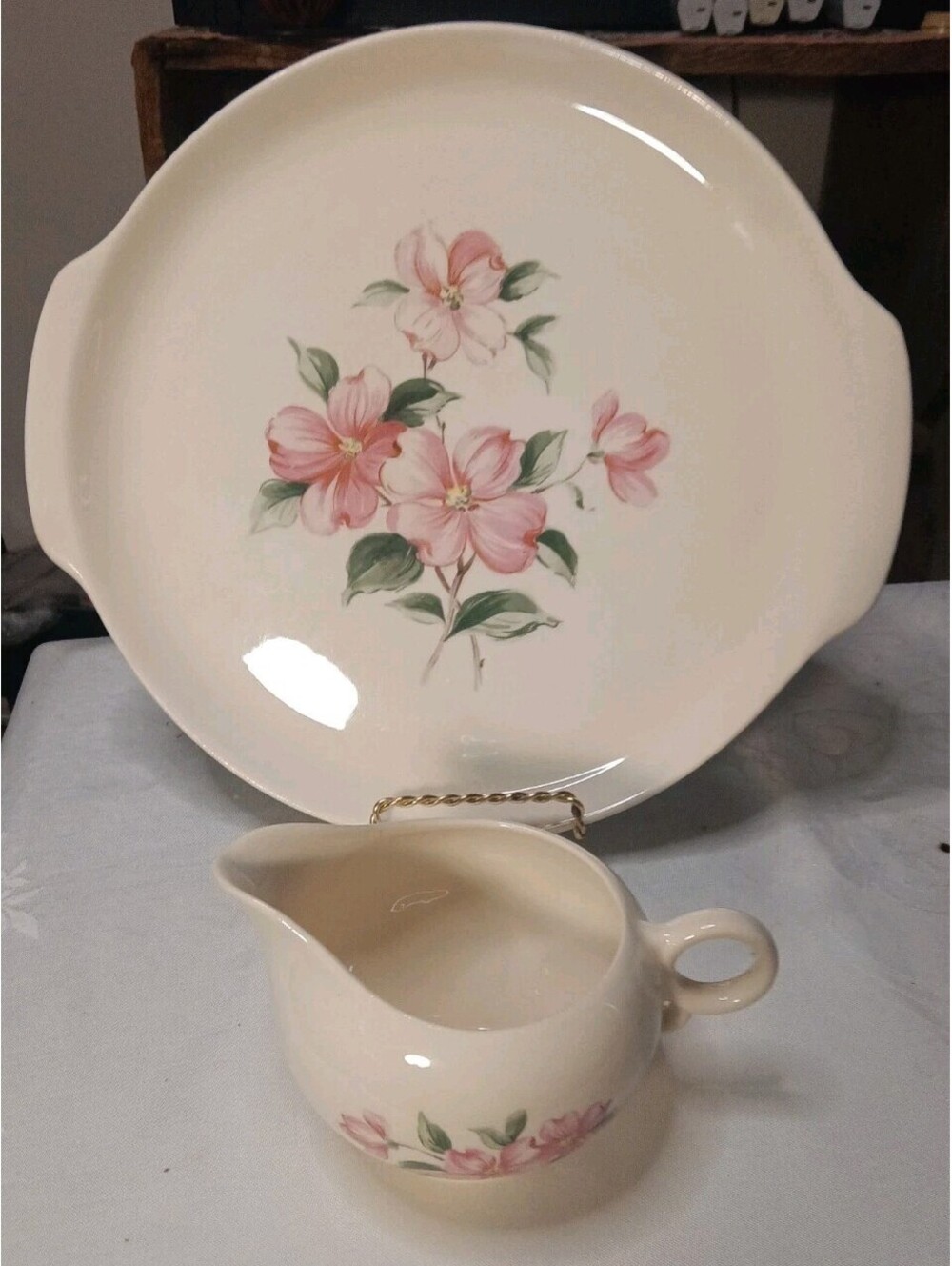 Universal Potteries Ballerina Pink Dogwood Cake Plate Platter Gravy Boat 1930s